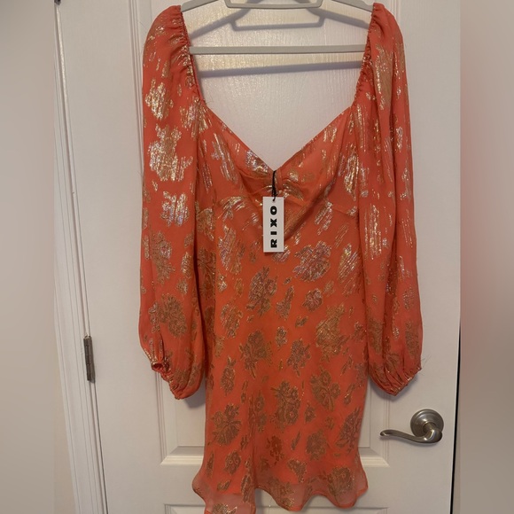 NWT RIXO Paris Silk Mini Dress in Orange Lily Metallic Coral size US 12 - Picture 2 of 8